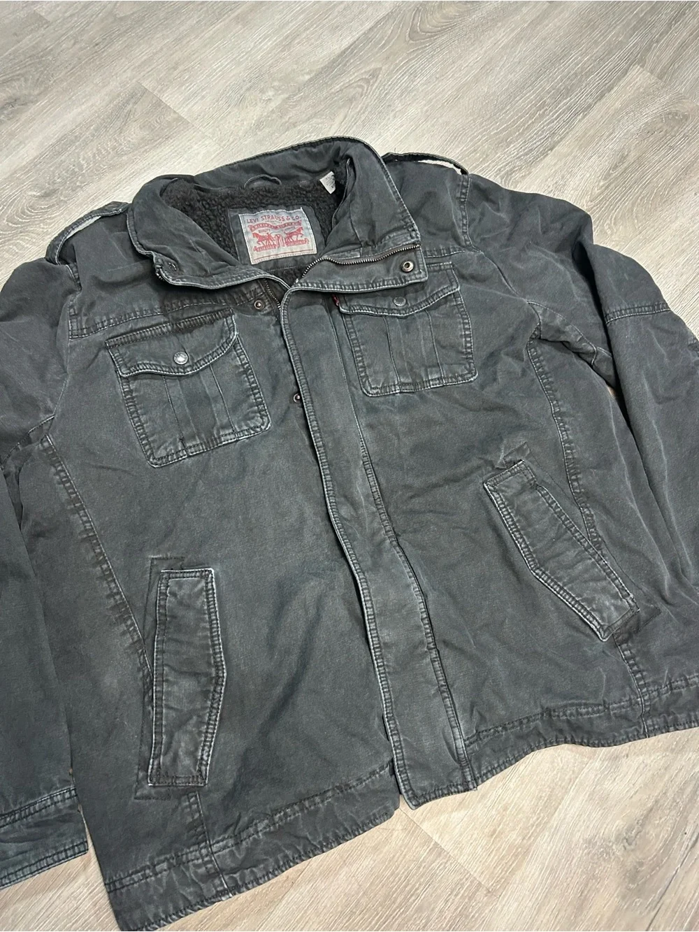 Levi Strauss Military Style Full Zip Black Sherpa Lined Jacket Mens Size XL